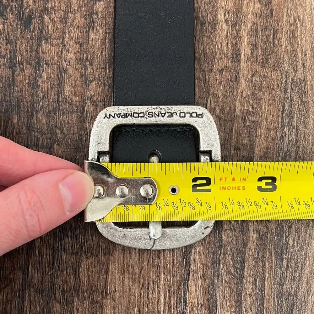 VTG Ralph Lauren Polo Leather Belt Y2K Hinge Buckle Edgy Womens Size Small Black